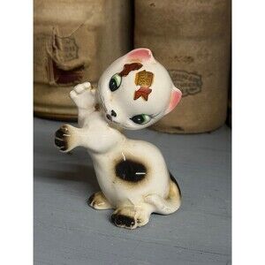 Vintage Japan Ceramic Cat Salt Shaker Texas Souvenir Kitten Green Eyes Feline